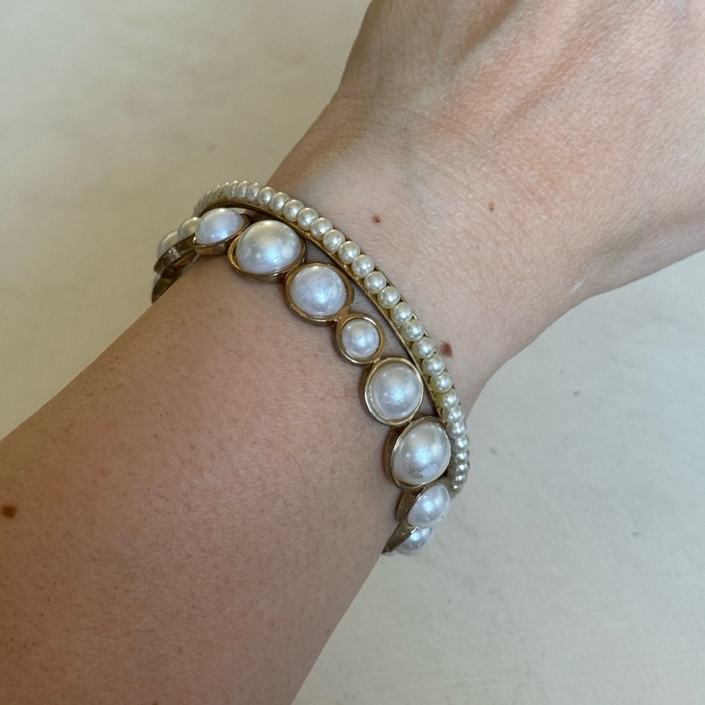 Classy Faux Pearl and Gold Bracelet Set